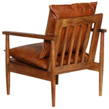 vidaXL Fauteuil Cuir Véritable avec Bois d'Acacia Marron Salle de Séjour Salon