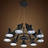 Lustre noir grand style araignée 9 têtes télescopique réglable en métal peint finitions suspendues lumière industrielle plafond rétro style loft pendant pendant salon, bar, café, salle à manger etc.