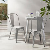 Amazon Basics Lot de 4 chaises de salle à manger empilables en métal avec dossier pour bistrot, cuisine, intérieur et extérieur, Gris Foncé, 51 x 43 x 85 cm