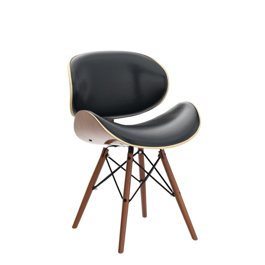 folkbury Chaise de Bureau Style Retro en Similicuir avec Pieds en Bois Finition Noyer (Noir)