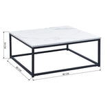 MEUBLE COSY Design Moderne Table Basse de Salon Carré Effet Marbré Structure en métal, Style Industriel, Blanc et Noir, 80x80x34cm