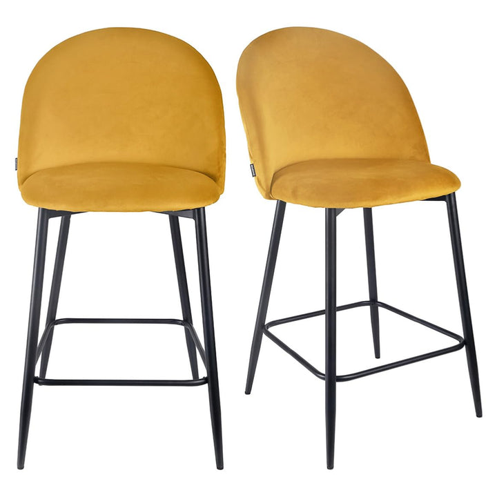 Meubletmoi Lot de 2 Chaises de Bar en Velours Jaune avec Capitonnage et Pieds en Métal Noir - Design Contemporain - FARA 2 Meubletmoi Lot de 2 Chaises de Bar en Velours Jaune avec Capitonnage et Pieds en Métal Noir - Design Contemporain - FARA 2