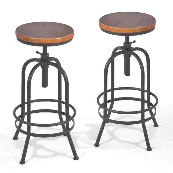 BOKKOLIK Lot de 2 tabourets de bar industriels rétro pivotants de 71,1 à 86,4 cm, chaises de cuisine extra hautes, hauteur réglable, entièrement soudés (noir)
