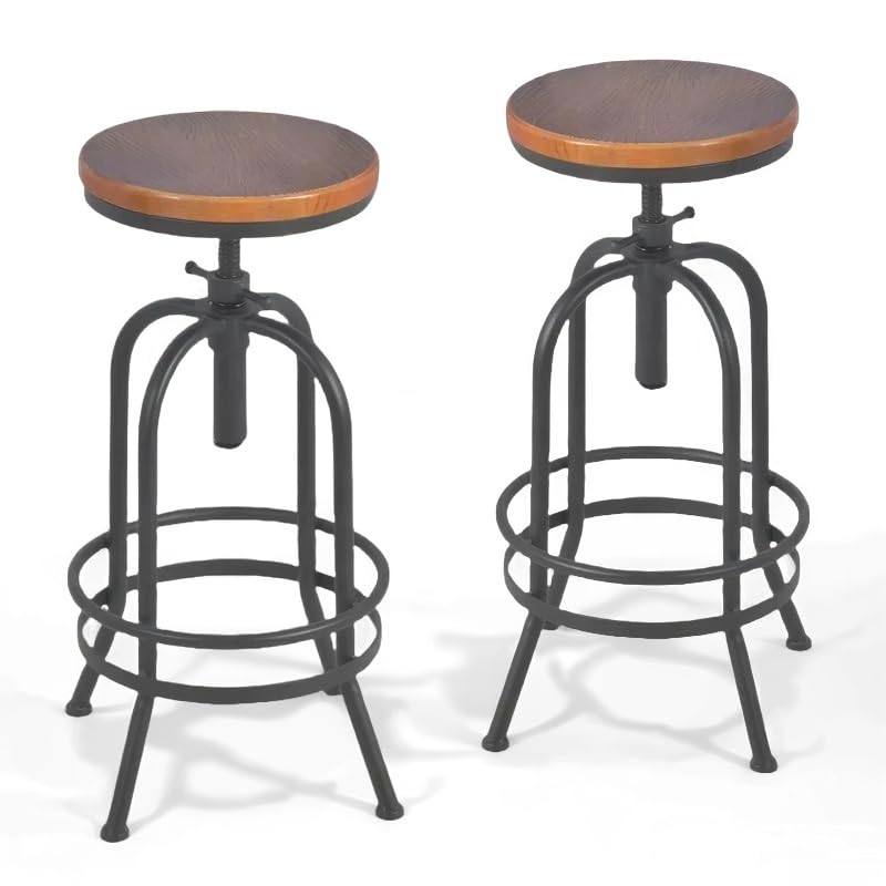 BOKKOLIK Lot de 2 tabourets de bar industriels rétro pivotants de 71,1 à 86,4 cm, chaises de cuisine extra hautes, hauteur réglable, entièrement soudés (noir)