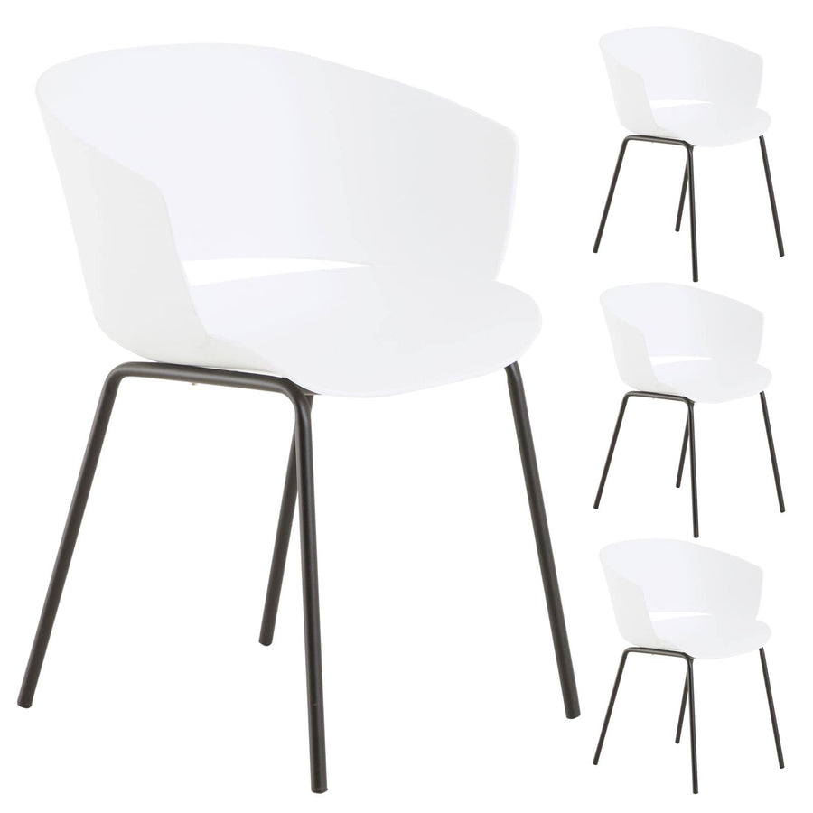 IDIMEX Lot de 4 chaises de Jardin NIVEL Fauteuil d'extérieur en Plastique Blanc résistant aux UV et Pieds en métal Noir