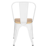 Kosmi - Lot de 4 chaises en métal Blanc Mat et Assise en Bois Clair - Style Industriel