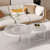 WENNEWU Table Basse De Salon Moderne, Table De Canapé De Luxe LéGèRe Et Moderne, Table Basse en Verre Ronde, Ensemble Gigogne De 2, pour Table Centrale De Salon,Blanc,80+60cm