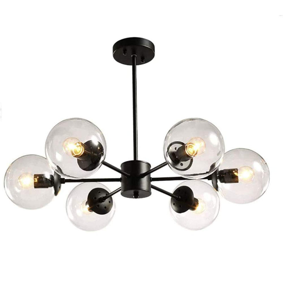 12-lumières Spoutnik Lustre Vintage Boule De Verre Suspension Luminaire Industriel Millésime Noir Plafonnier Intérieur Pour Cuisine Salon Salle à Manger Restaurant-Couleur transparente. 6 lumière