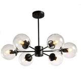 12-lumières Spoutnik Lustre Vintage Boule De Verre Suspension Luminaire Industriel Millésime Noir Plafonnier Intérieur Pour Cuisine Salon Salle à Manger Restaurant-Couleur transparente. 6 lumière