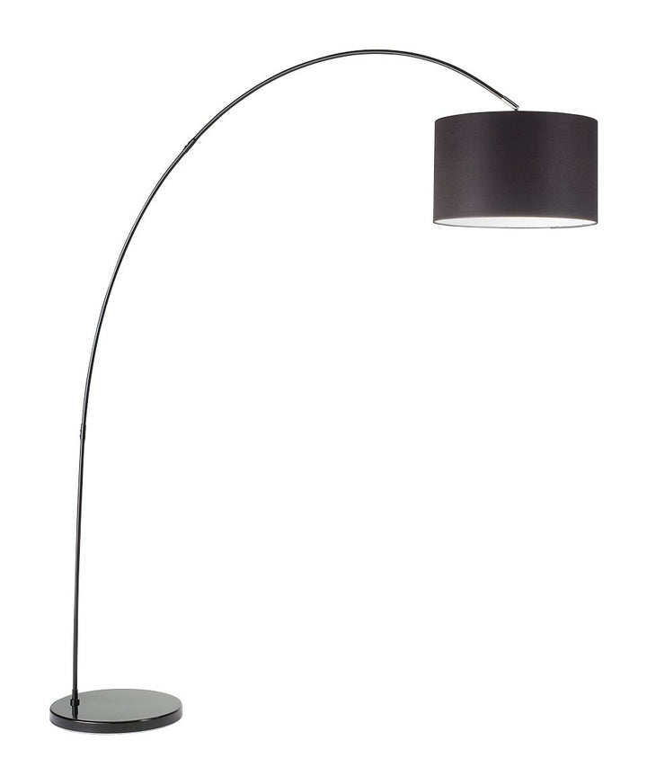 Lampadaire à arc modèle 6304N Perenz Cette lampe de sol est fabriquée avec un cadre en métal peint blanc et abat-jour en tissu Noir