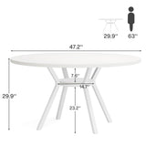Table de Salle à Manger Ronde avec Plateau Effet MDF,120 * 120 * 75cm, avec Quatre Pieds en Métal, Blanche,Rétro Scandinave Parfaite (Blanche)
