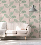 GAULAN - 680913 Papier Peint lessivable Feuilles de Palmiers tropicaux Vert et Rose pâle pour Mur Salon Chambre Salle à Mange tête de lit - Rouleaux de 10 m x 0,53 m