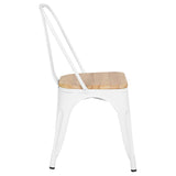 Kosmi - Lot de 4 chaises en métal Blanc Mat et Assise en Bois Clair - Style Industriel