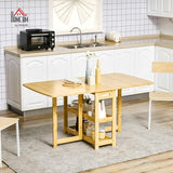 HOMCOM Table à manger pliante pour 6 personnes avec étagères - Table de cuisine et salle à manger pour petits espaces - 149,5 x 80 x 73,5 cm - Naturel