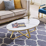 Table basse ronde contemporaine ovale – Table basse moderne pour salon et bureau – Table de cocktail moderne en marbre naturel – Base X Blanc