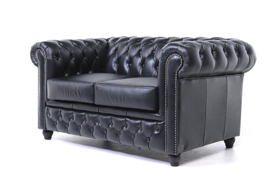 Chesterfield Brighton The Brand Canapé 2 places, 100 % cuir, fait main, largeur d'origine, 150 cm, noir