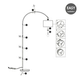 Home Sweet Home Moderne Lampadaire | arc Duke | 98/30/180cm | Acier brossé | Lampe sur pied Fischer avec abat-jour blanc | E27 | avec interrupteur au pied | pour le salon