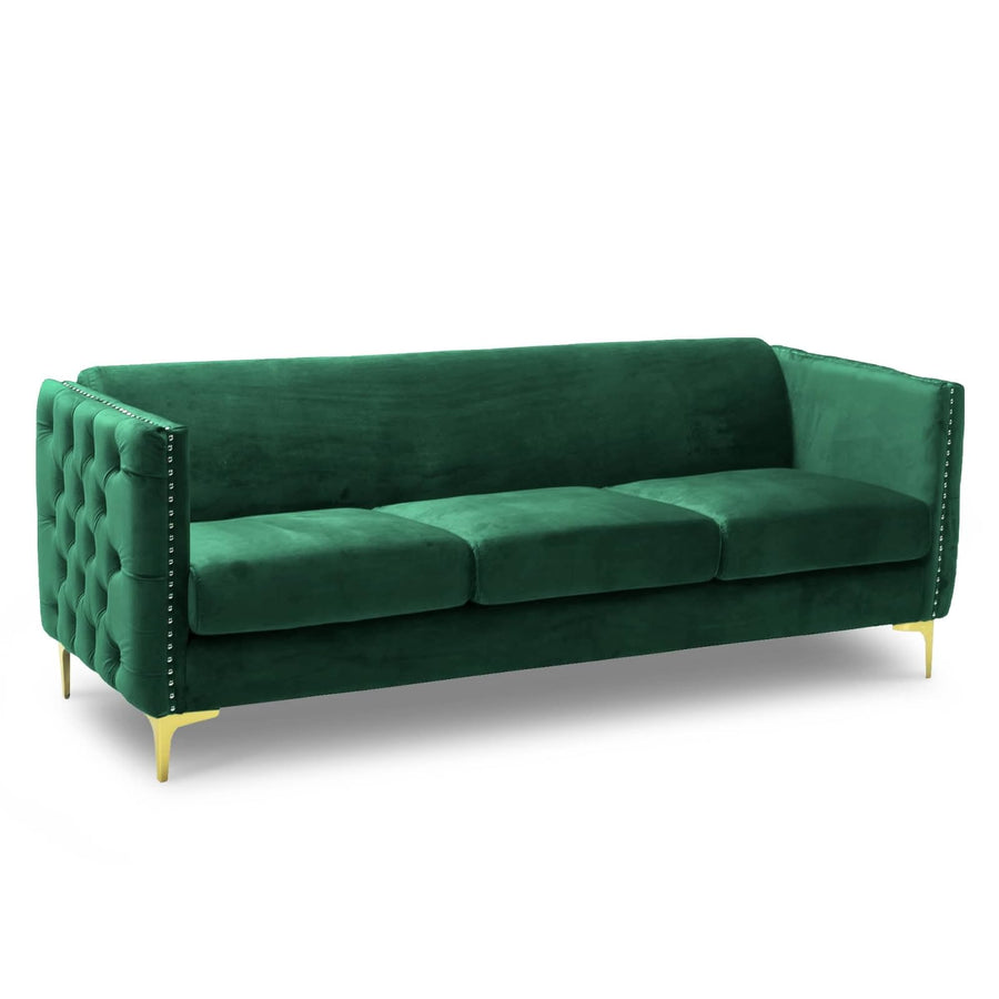 Mobilier-Deco Romance - Canapé capitonné 3 Places en Velours Vert Mobilier-Deco Romance - Canapé capitonné 3 Places en Velours Vert