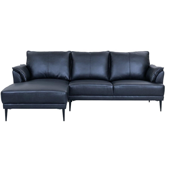 Furnhouse Ibbe Design - Canapé d'angle 3 places - En forme de L - Revêtement en cuir véritable - Ressorts ensachés - Rembourré - Pour le salon - Noir