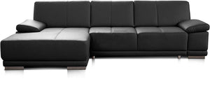 CAVADORE Corianne Canapé D’Angle Convertible, en Cuir Véritable, Fonction Couchage Et Accoudoirs Réglables, 282 x 80 x 162 cm, Noir