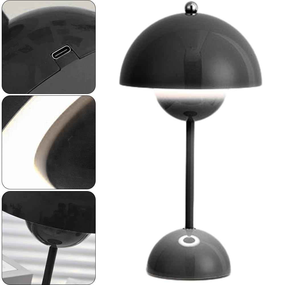 Lampe De Table LED Sans Fil Jaune, Lampe De Table Moderne En Forme De Champignon, Gradation