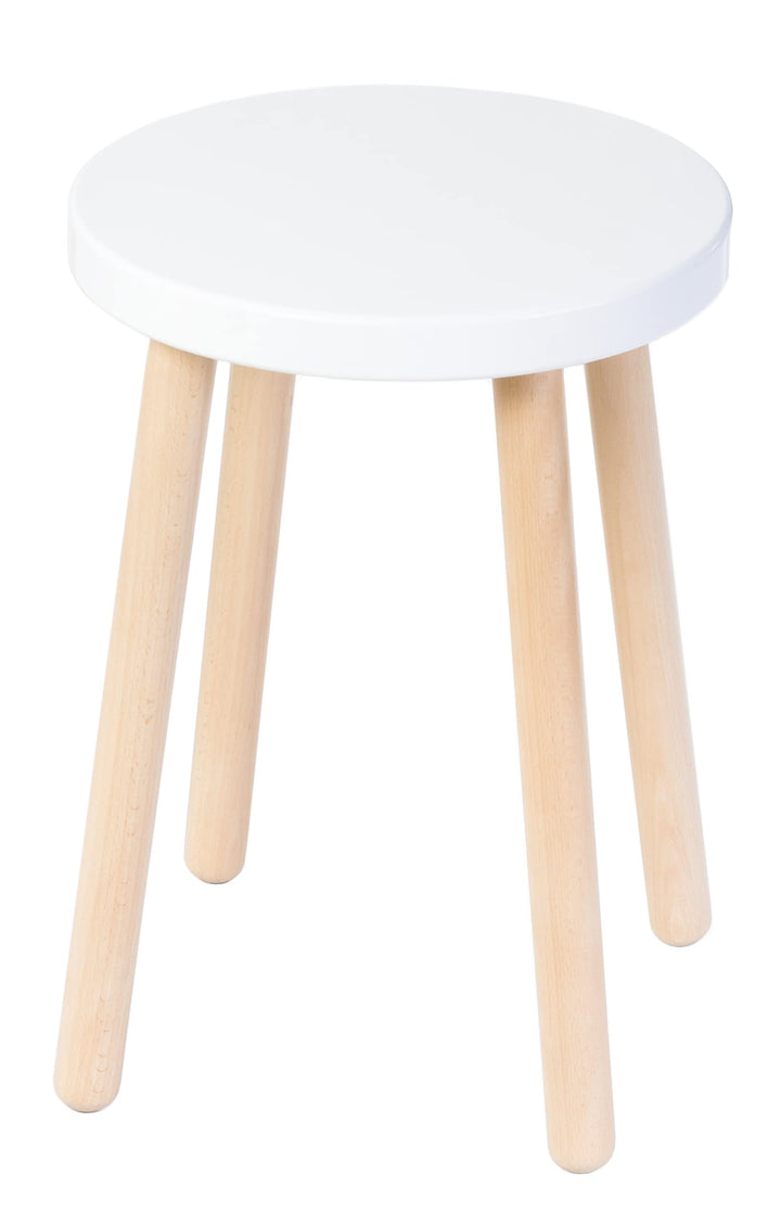 Spec-Wood Tabouret en Bois - Table Basse et Support de Fleurs - Décoration et Support pour Plantes - Rond - Blanc/Hêtre Naturel