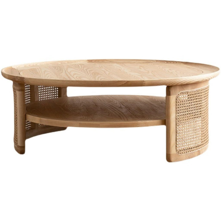 AZZAZETES Table Basse de Salon Table Basse Ronde en Rotin Et Bois Massif, Style Nordique Rétro, for Salon, Canapé Simple Table D AZZAZETES Table Basse de Salon Table Basse Ronde en Rotin Et Bois Massif, Style Nordique Rétro, for Salon, Canapé Simple Table D'appoint de Canapé