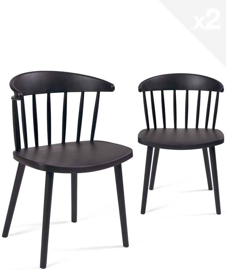 KAYELLES Lot de 2 chaises à barreaux Noires, Style rétro Western - Windsor, Large Assise, Dossier Enveloppant DIA (Noir)