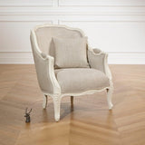 Robin des bois - Victor : Fauteuil bergère en Bois Massif et Lin Premium Blanc