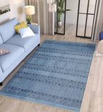 Tapis en coton imprimé à la main Motif géométrique bleu roi 0,5 cm d'épaisseur Fait à la main Utilisation intérieure ou extérieure Pour salon, chambre à coucher, salle à manger