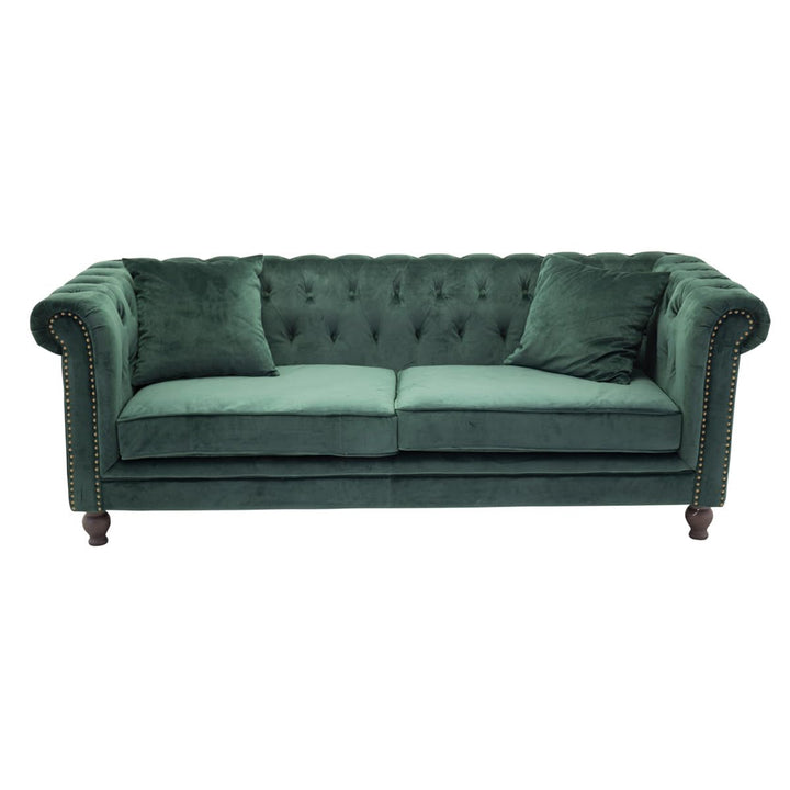 Paris Prix Canapé 3 Places en Velours Chesterfield 217cm Vert