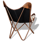 Tonture Fauteuil papillon, marron et blanc, en peau de vache véritable, chaise en cuir vintage, ergonomique, fabriquée à la main, pour salon, chambre à coucher, salon
