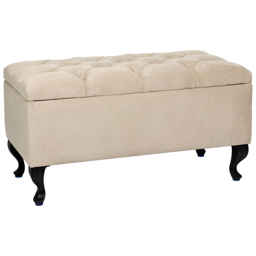 Banc rembourré de Rangement MODIANO BL 81x42cm - Velours Beige, Siège, Banquette, Coffre de Stockage avec Couvercle, Pouf pour Salon Chambre Entrée Couloir Coiffeuse Bout de Lit