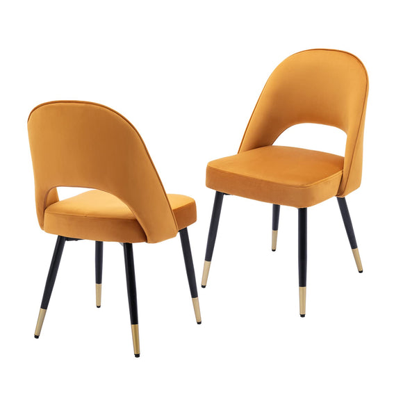 chairus Chaises de Salle à Manger sans Accoudoirs Lot de 2 Chaise de Bureau en Velours Moderne Chaise Rembourrée pour Cuisine Salon (Jaune-2)