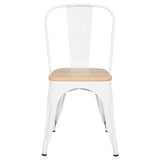 Kosmi - Lot de 4 chaises en métal Blanc Mat et Assise en Bois Clair - Style Industriel