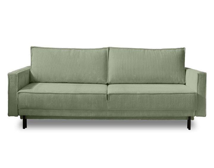 Lisa Design - Canapé Convertible avec Coffre Charlie en Velours Côtelé - Canapé Lit - Sofa Vert Sauge 3 Places - Salon