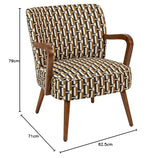 Atmosphera Créateur d'Intérieur - Fauteuil Chiara Tissu Chenille Noir Ocre Rétro Vintage Bois Hévéa Accoudoirs Semi-Ferme pour Salon, Bureau, Chambre