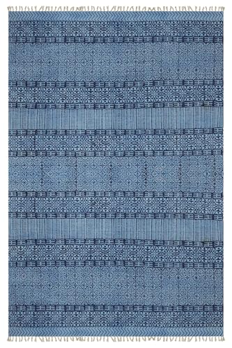 Tapis en coton imprimé à la main Motif géométrique bleu roi 0,5 cm d'épaisseur Fait à la main Utilisation intérieure ou extérieure Pour salon, chambre à coucher, salle à manger