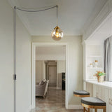 KCO Suspension moderne en forme de globe en verre avec abat-jour ambré et laiton doré pour cuisine, entrée, salle à manger (ambre)