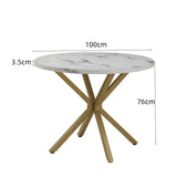 JZGORC Table à Manger Ronde Moderne, Table à Manger avec Plateau en MDF, Table à Manger avec Pieds en Métal doré, Table pour Salon ou Cuisine, Table à Manger Nordique, 100 cm - Texture Marbre