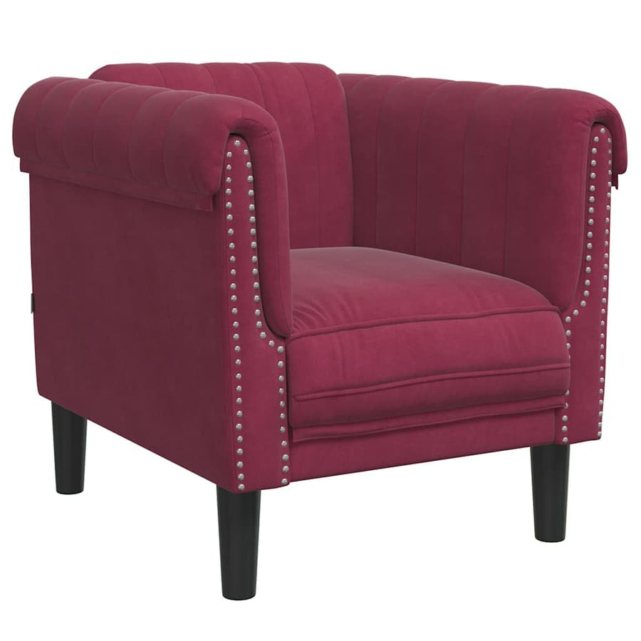 vidaXL Fauteuil, Chaise de Relaxation avec Accoudoirs et Dossier, Canapé de Salon Salle de Séjour Intérieur, Moderne, Rouge Bordeaux Velours