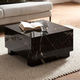 FineBuy Möbel zum Wohlfühlen FineBuy Table basse Monobloc 60 x 60 x 35 cm Noir brillant avec aspect marbre Table de salon carrée Design table basse salon en forme de cube