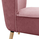 Meubletmoi Fauteuil Bas, Structure en Bois de pin, Tissu Finition Velours côtelé Rose et piètement en Bois de Bouleau - Natsu