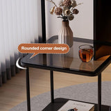 CMYCYDDPLY Table D'appoint À 2 Niveaux, Table Basse de Rangement, avec Verre Trempé, Économise de l'espace, Peut Être Utilisée comme Table Basse ou Table de Chevet