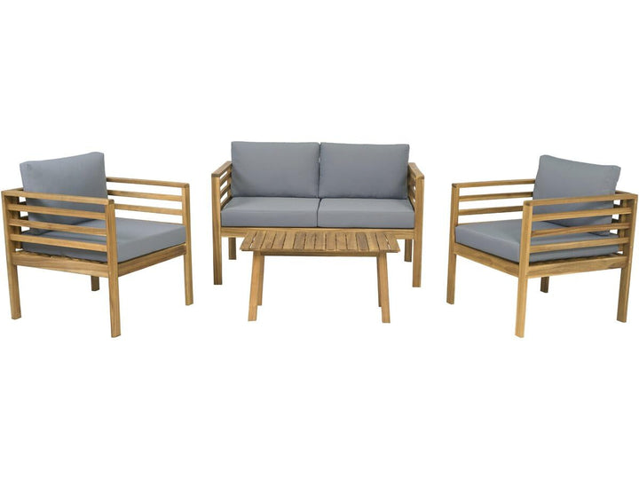 Salon de Jardin en Bois avec Coussins Beckham - 4 Places - Gris