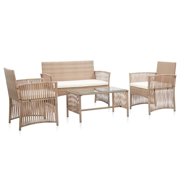 vidaXL Salon de Jardin 4 pcs avec Coussins Mobilier de Jardin Meubles d'Extérieur Mobilier de Patio Mobilier de Terrasse Résine Tressée Beige