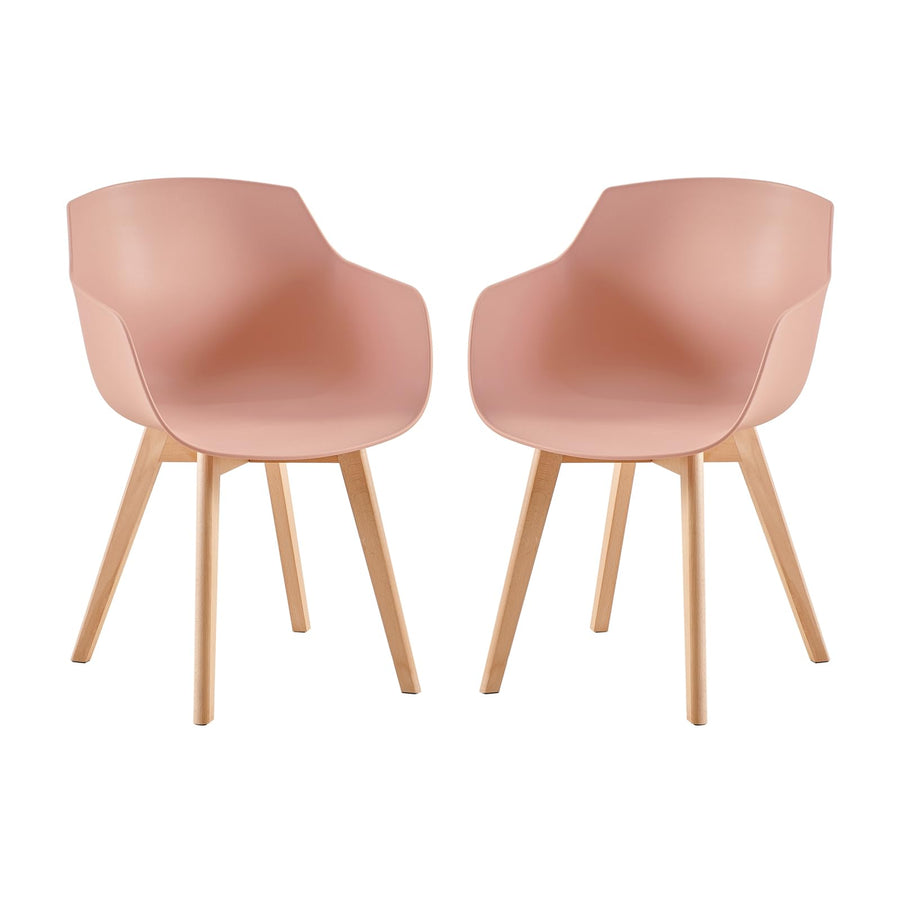 EGGREE Lot de 2 Chaises de Salle à Manger avec Pieds en Bois de Hêtre Massif, Fauteuils Scandinaves Chaise de Salon avec Accoudoirs, Rose Fumé
