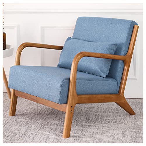 OLSKFUH Chaise De Loisirs pour Chambre À Coucher, Fauteuil en Cuir, Chaise D'Appoint Rétro du Milieu du Siècle Rembourrée avec Cadre en Bois, Chaise De Lecture Confortable,Blue-Size
