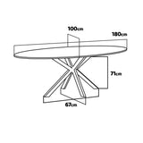 FRANKYSTAR Marui Big - Table à manger ovale en bois et métal avec pied central Kiso 180x100 cm - bois noir