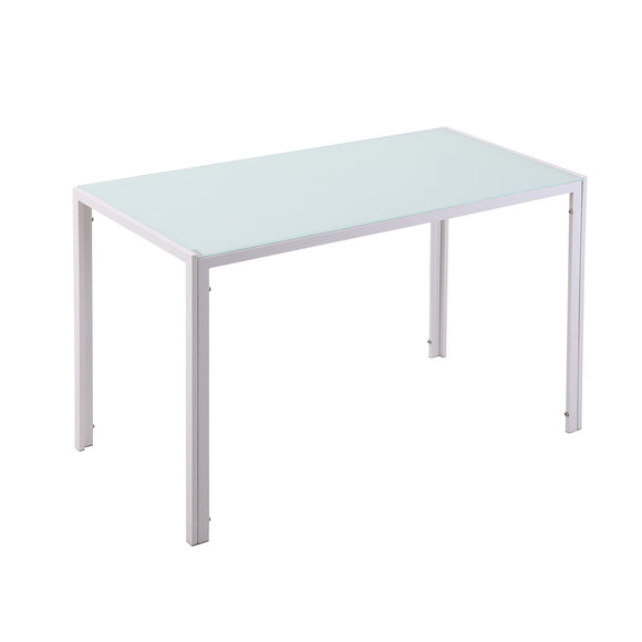 homcom Table moderne rectangulaire pour cuisine et salon, structure en métal et plateau en verre trempé, 120 x 60 x 75 cm, blanc